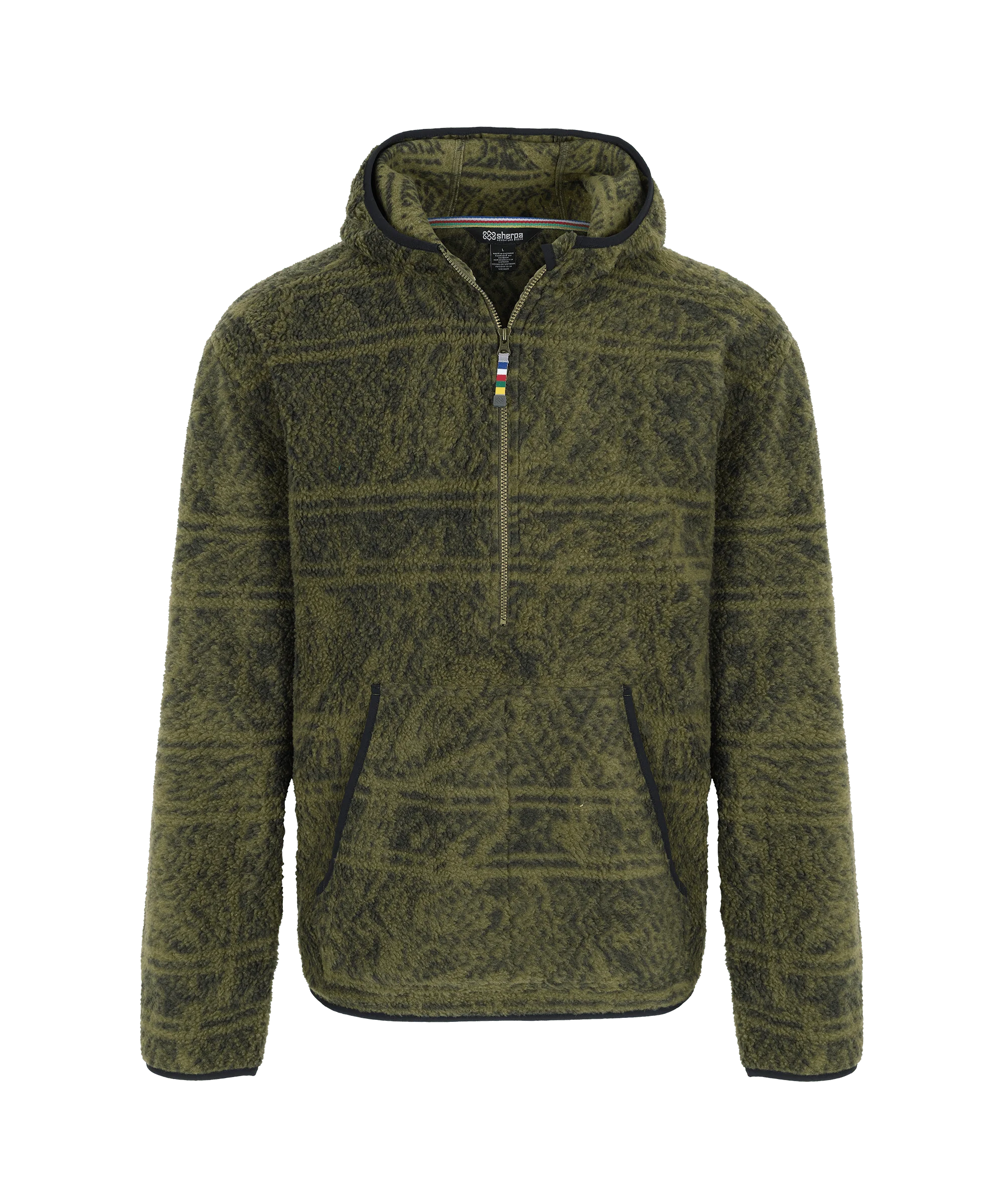 Uddesya Quarter Zip Sherpa  Fleece Hoodie - Evergreen Topo
