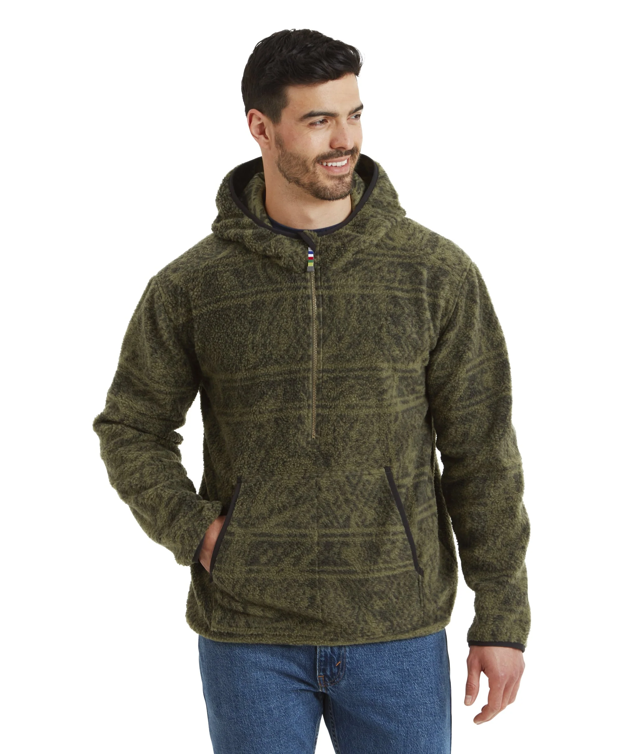 Uddesya Quarter Zip Sherpa  Fleece Hoodie - Evergreen Topo - Image 2