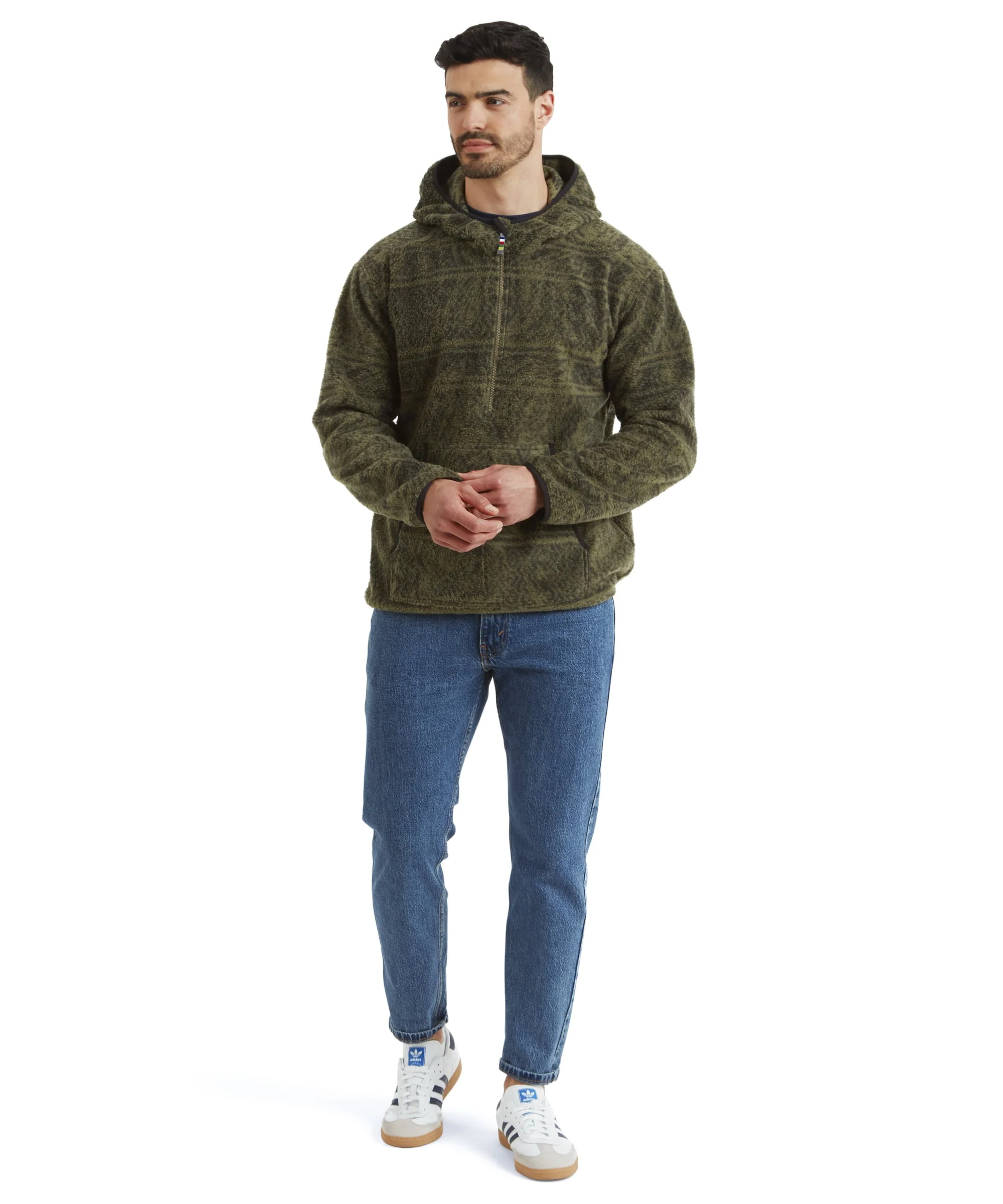 Uddesya Quarter Zip Sherpa  Fleece Hoodie - Evergreen Topo - Image 3