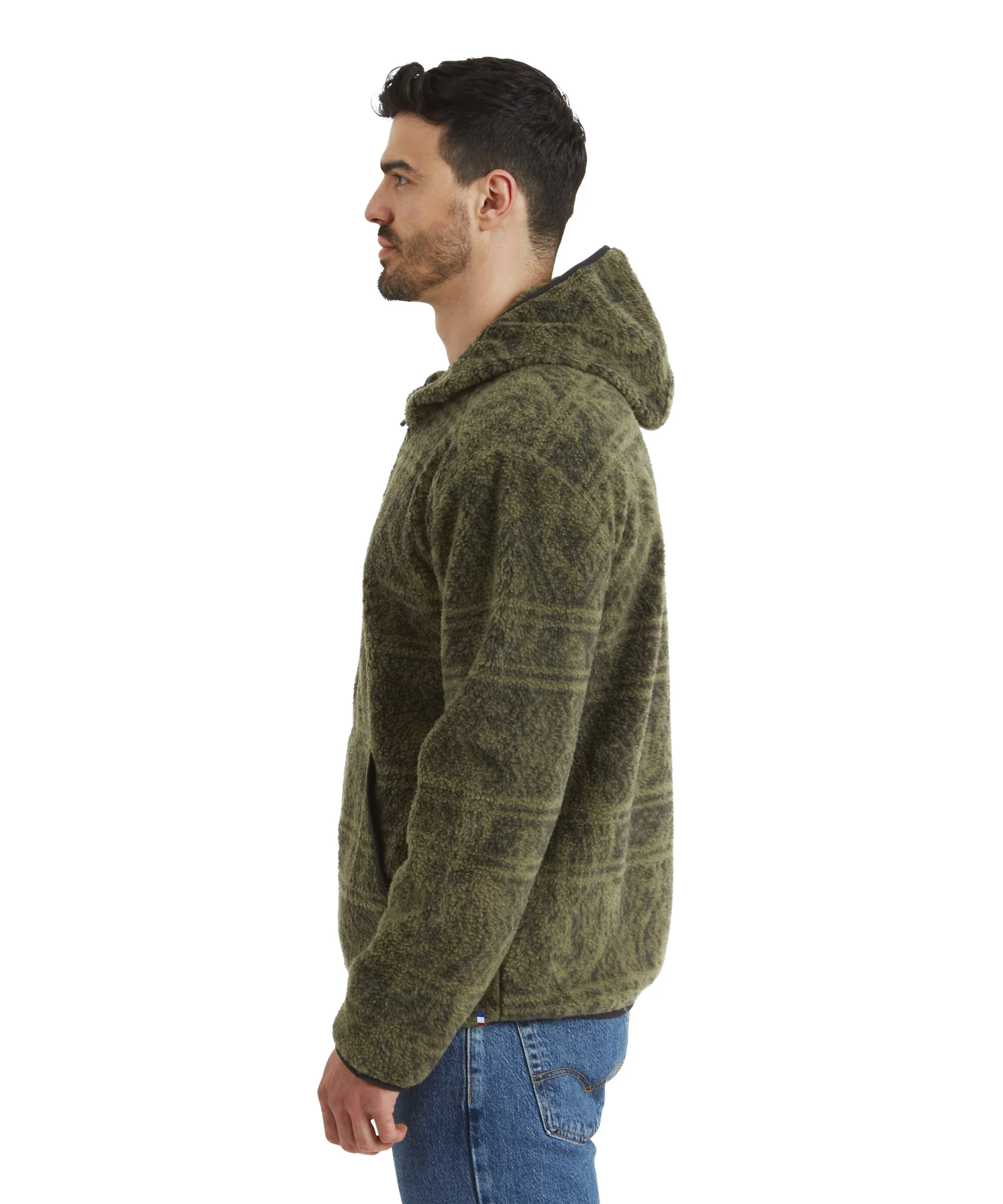 Uddesya Quarter Zip Sherpa  Fleece Hoodie - Evergreen Topo - Image 4