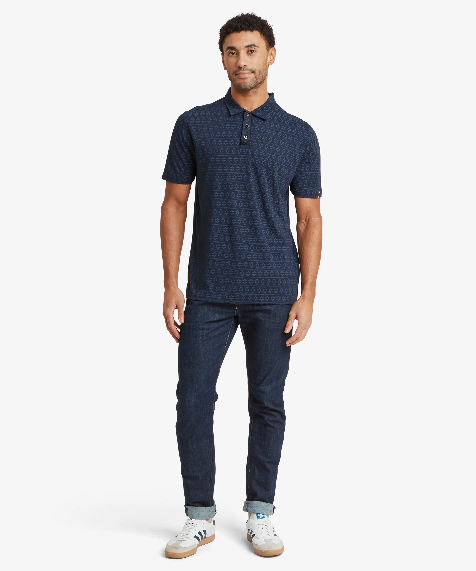 Bali Polo Shirt - Rathee Blue Prayer Wheel - Image 3