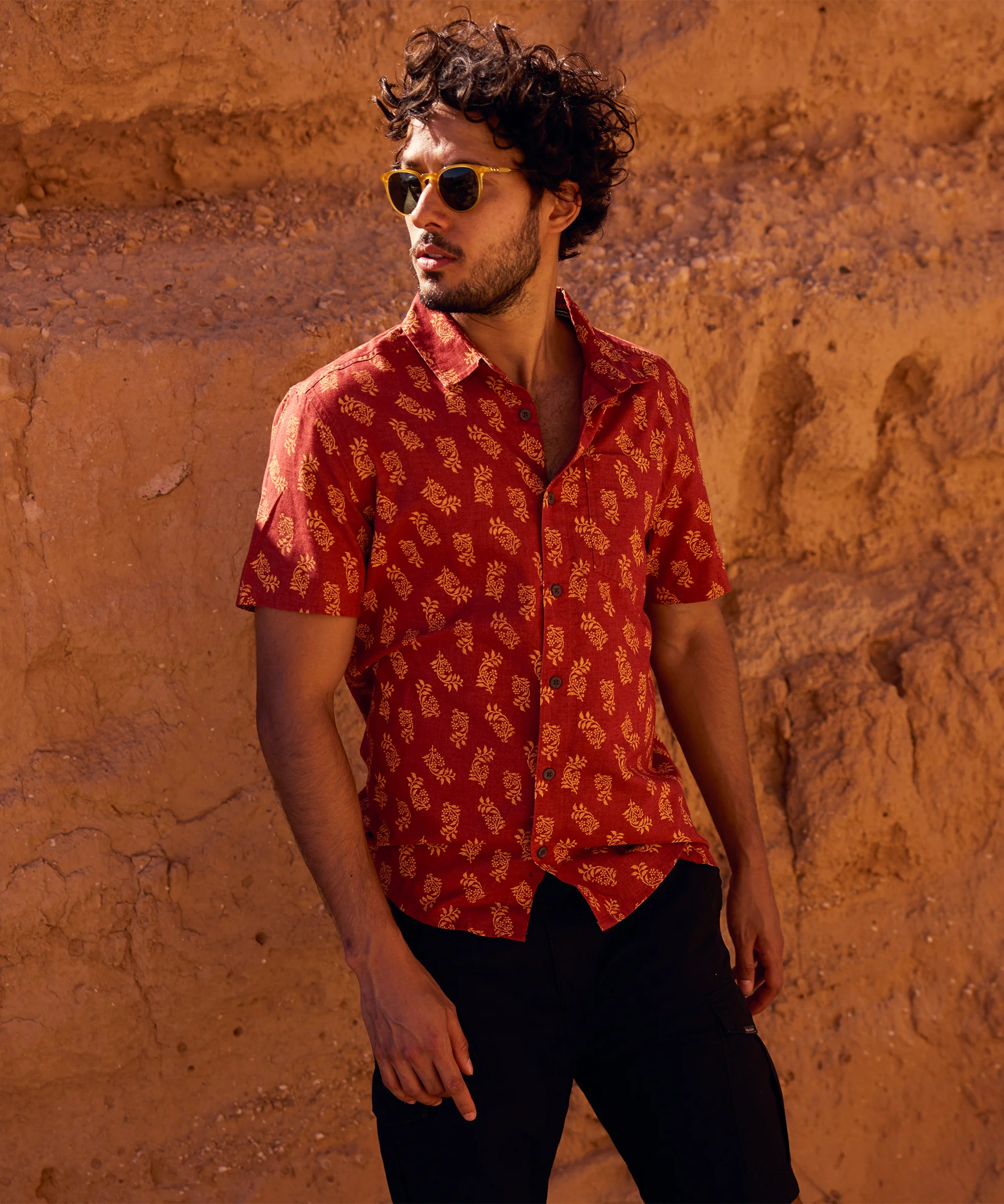 Indi Floral Short Sleeve Shirt - Clay Red - Image 2