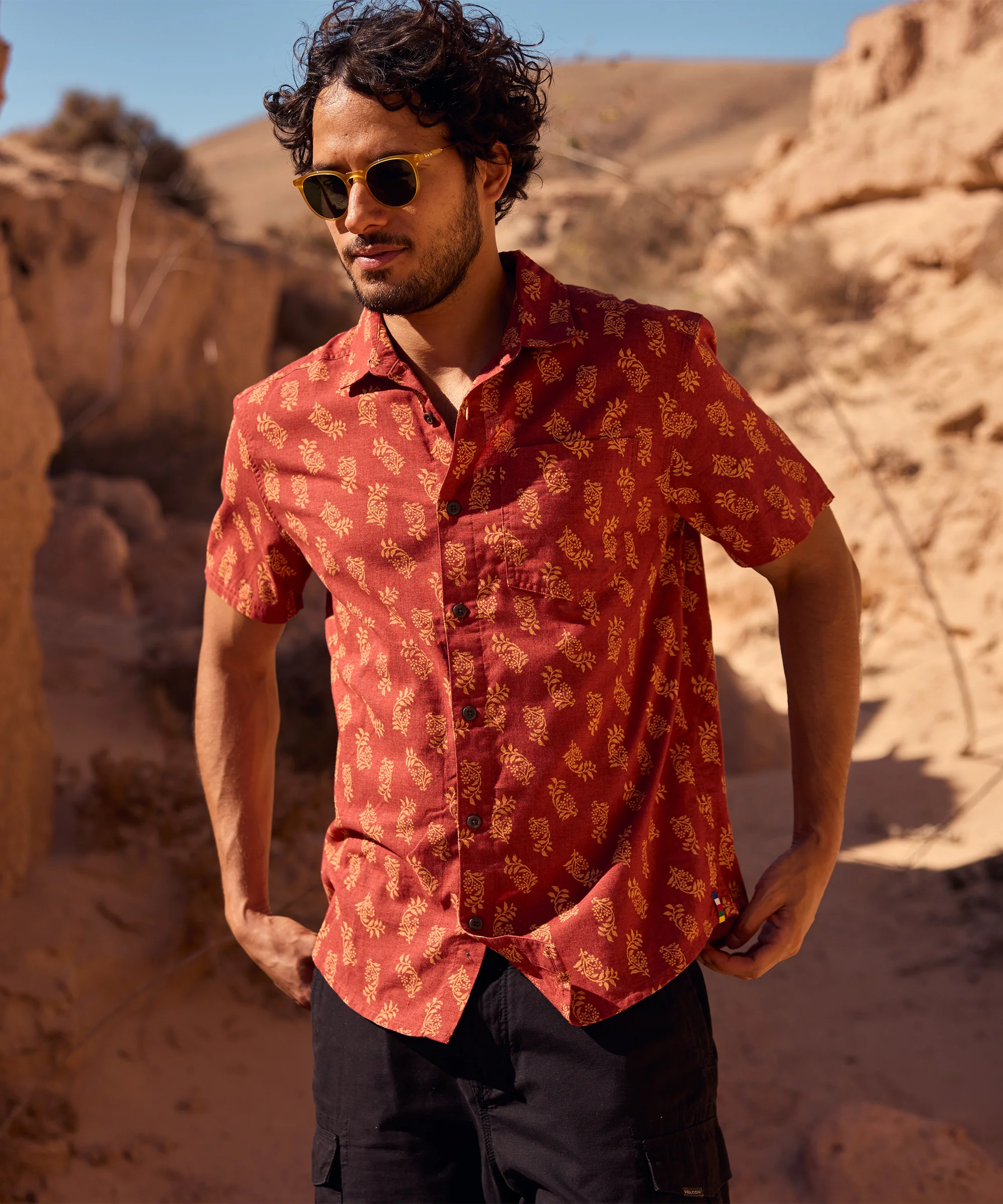 Indi Floral Short Sleeve Shirt - Clay Red - Image 3