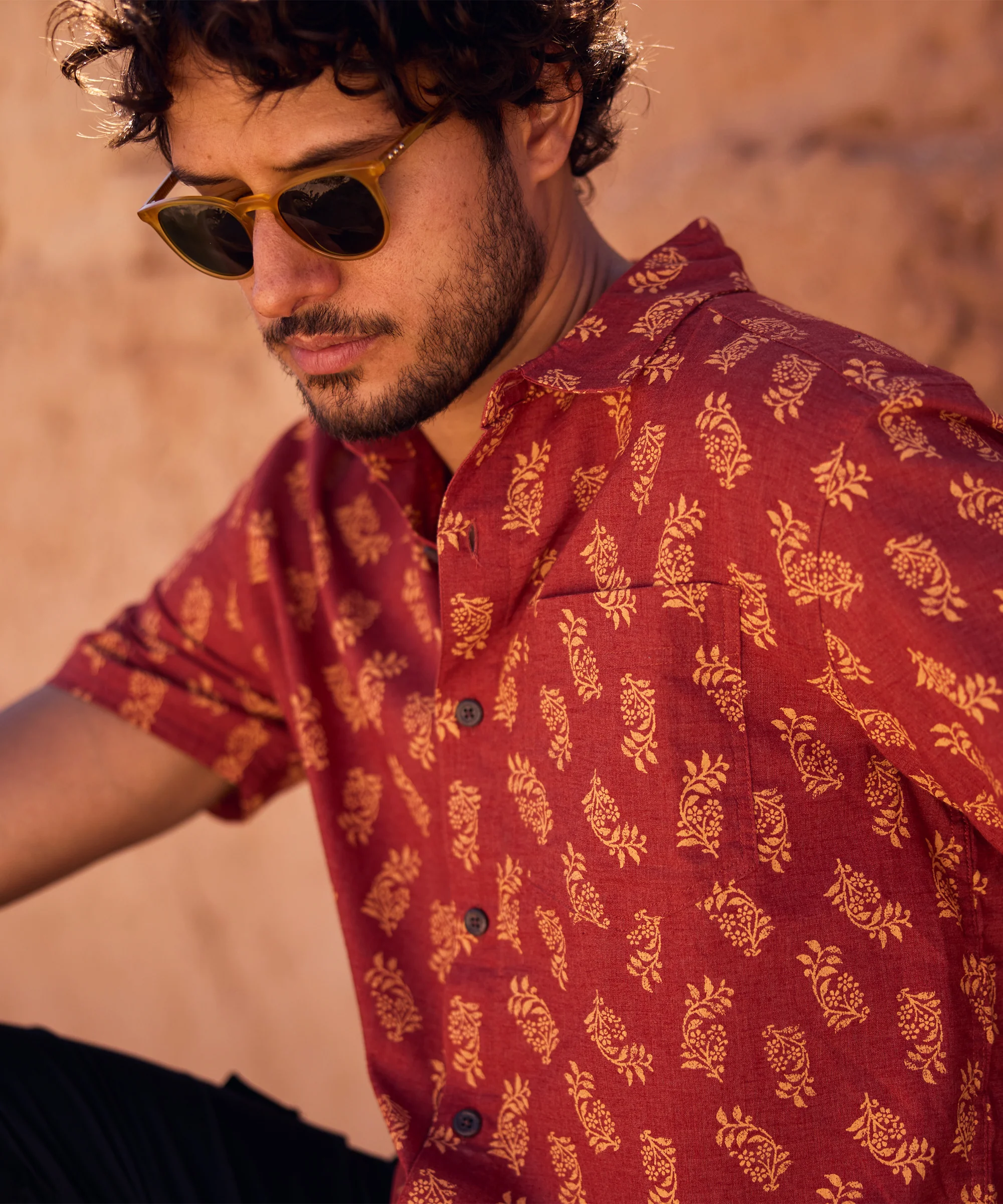 Indi Floral Short Sleeve Shirt - Clay Red - Image 4