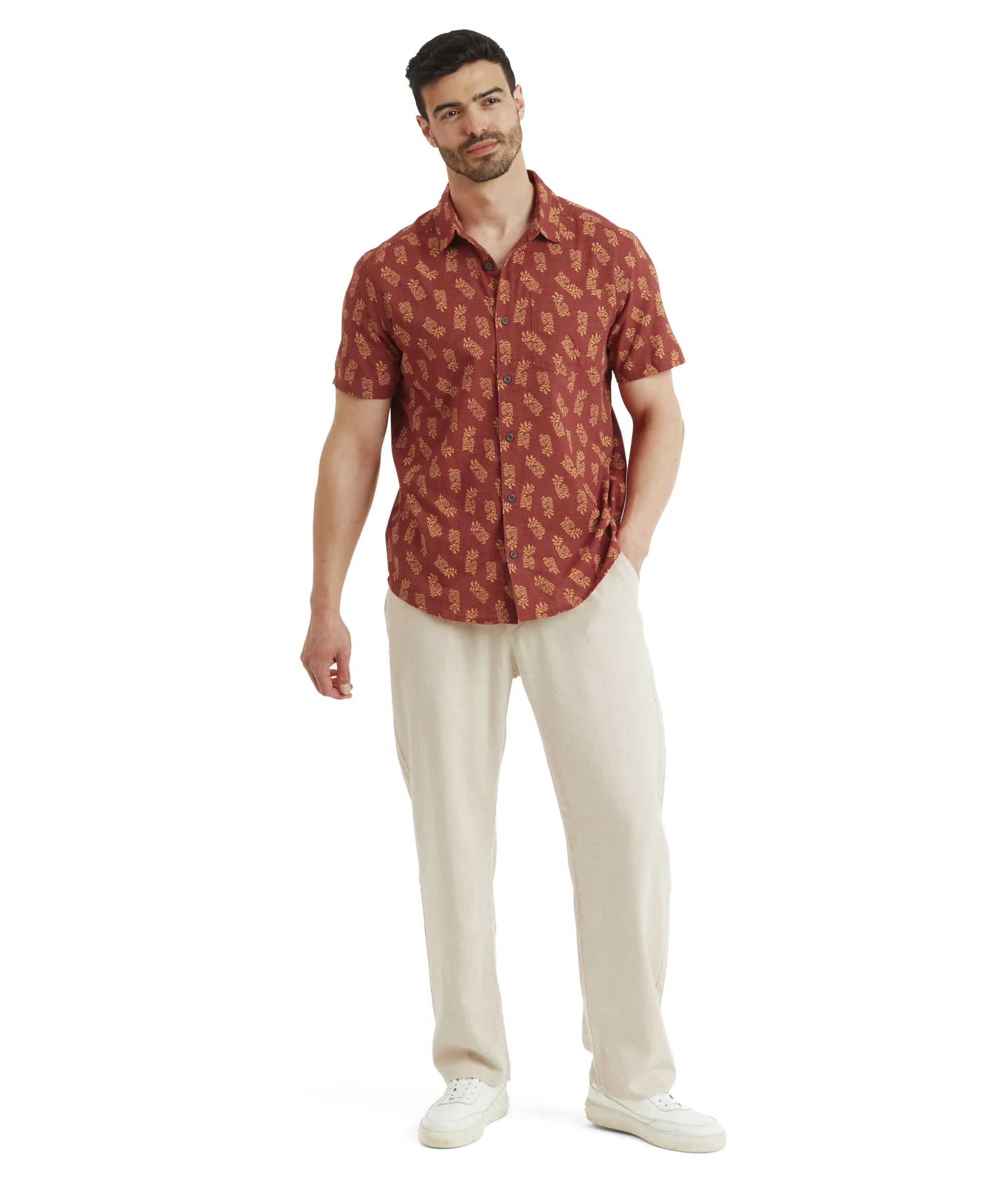 Indi Floral Short Sleeve Shirt - Clay Red - Image 7