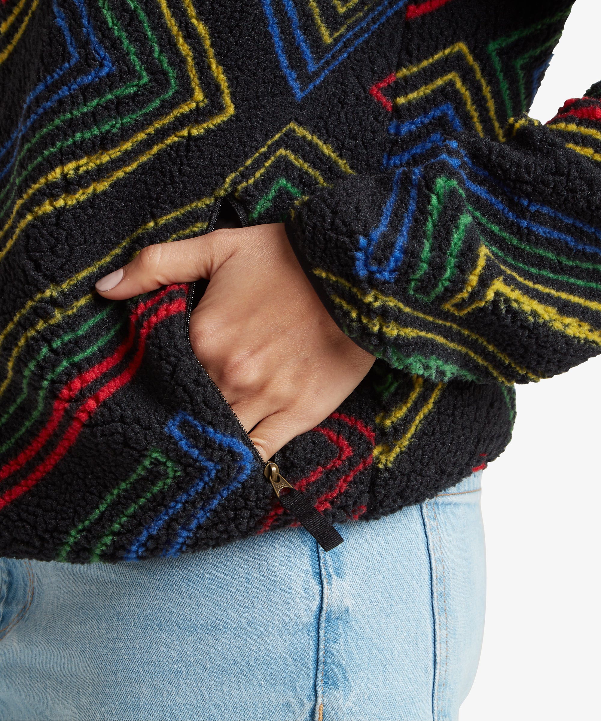 Tarcho Printed Full Zip Fleece  - Black Geo Stripes - Image 10