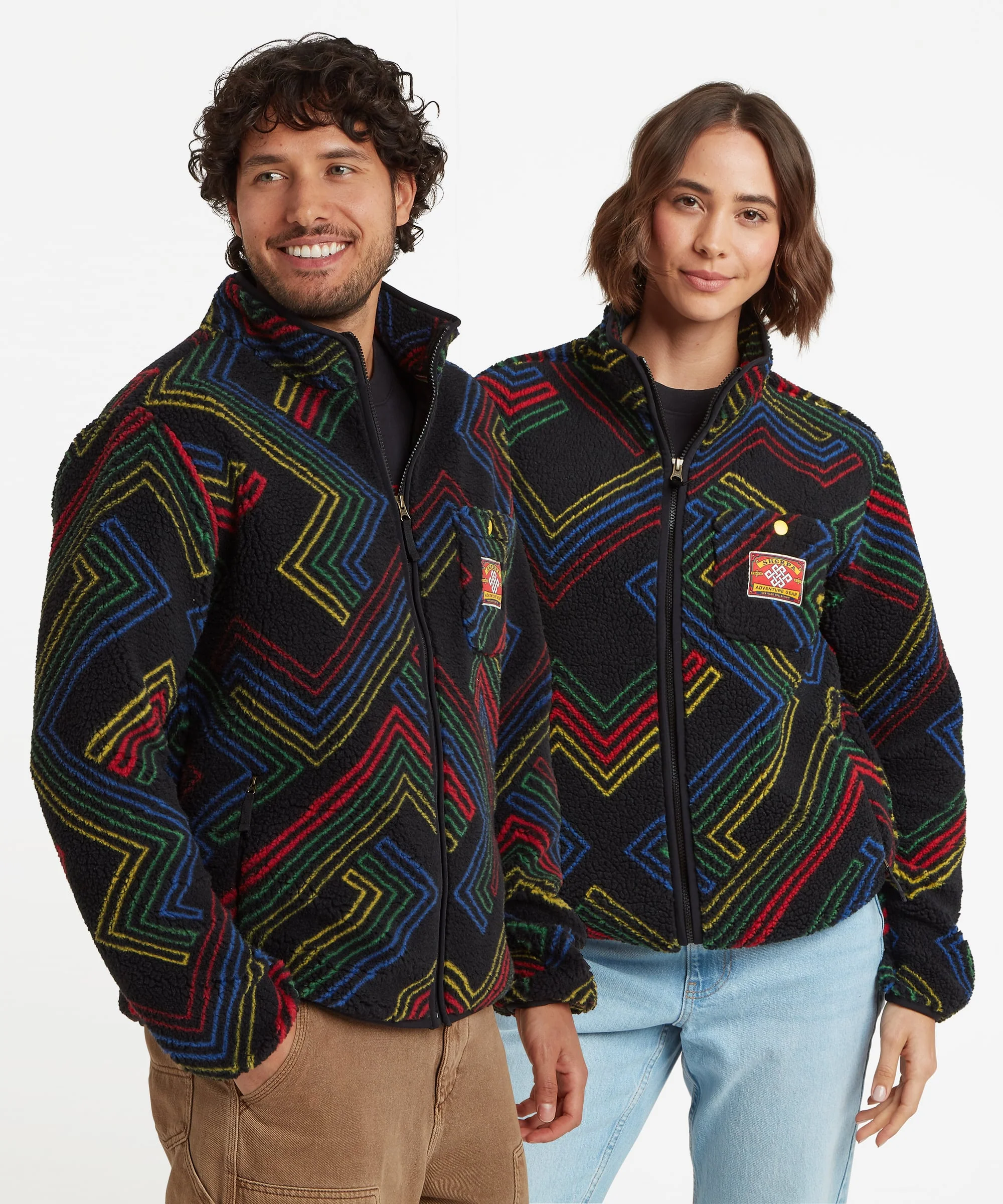 Tarcho Printed Full Zip Fleece  - Black Geo Stripes - Image 2