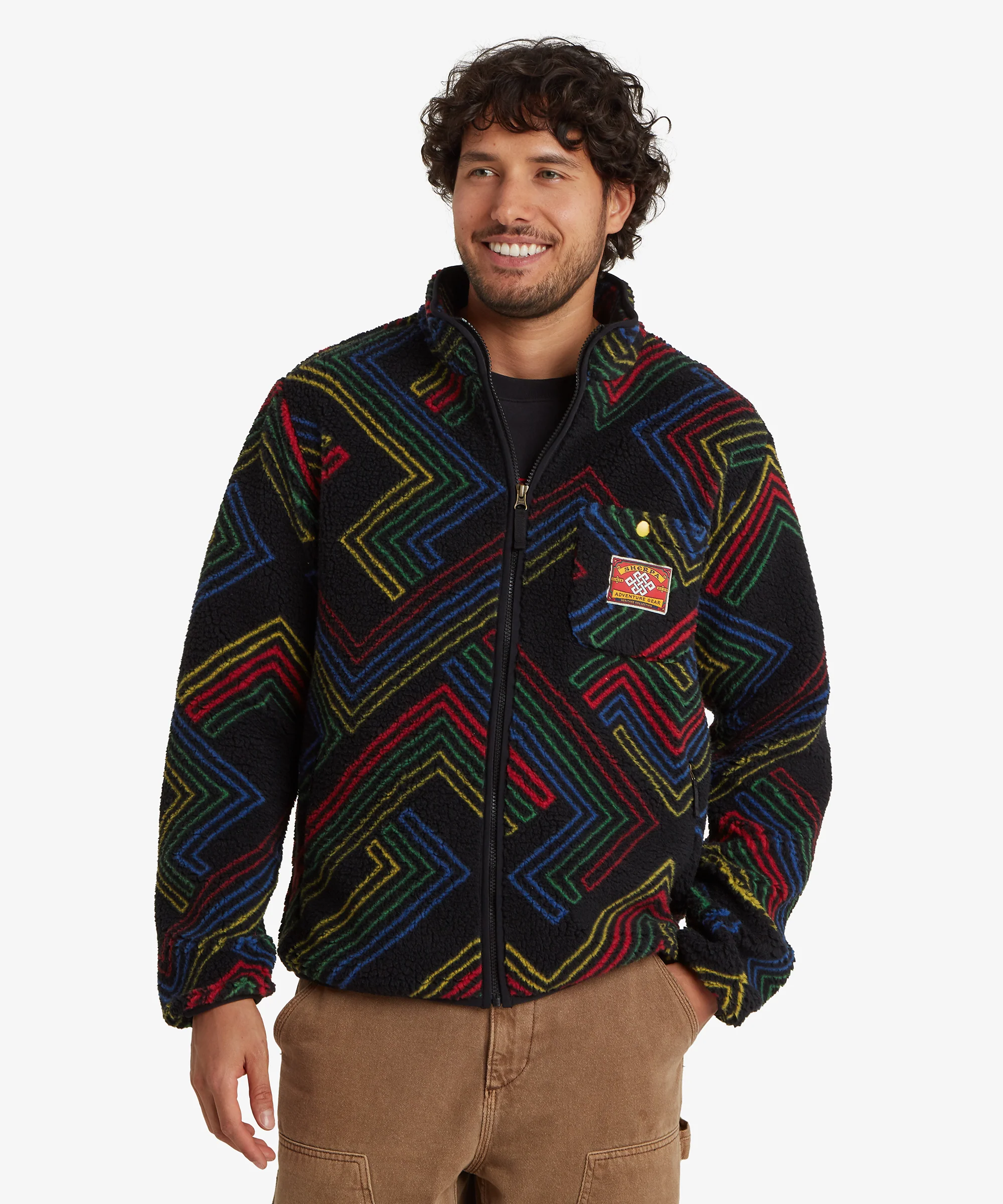 Tarcho Printed Full Zip Fleece  - Black Geo Stripes - Image 3