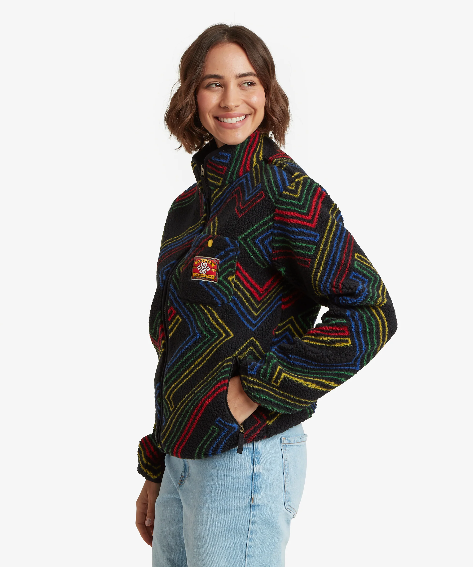 Tarcho Printed Full Zip Fleece  - Black Geo Stripes - Image 4