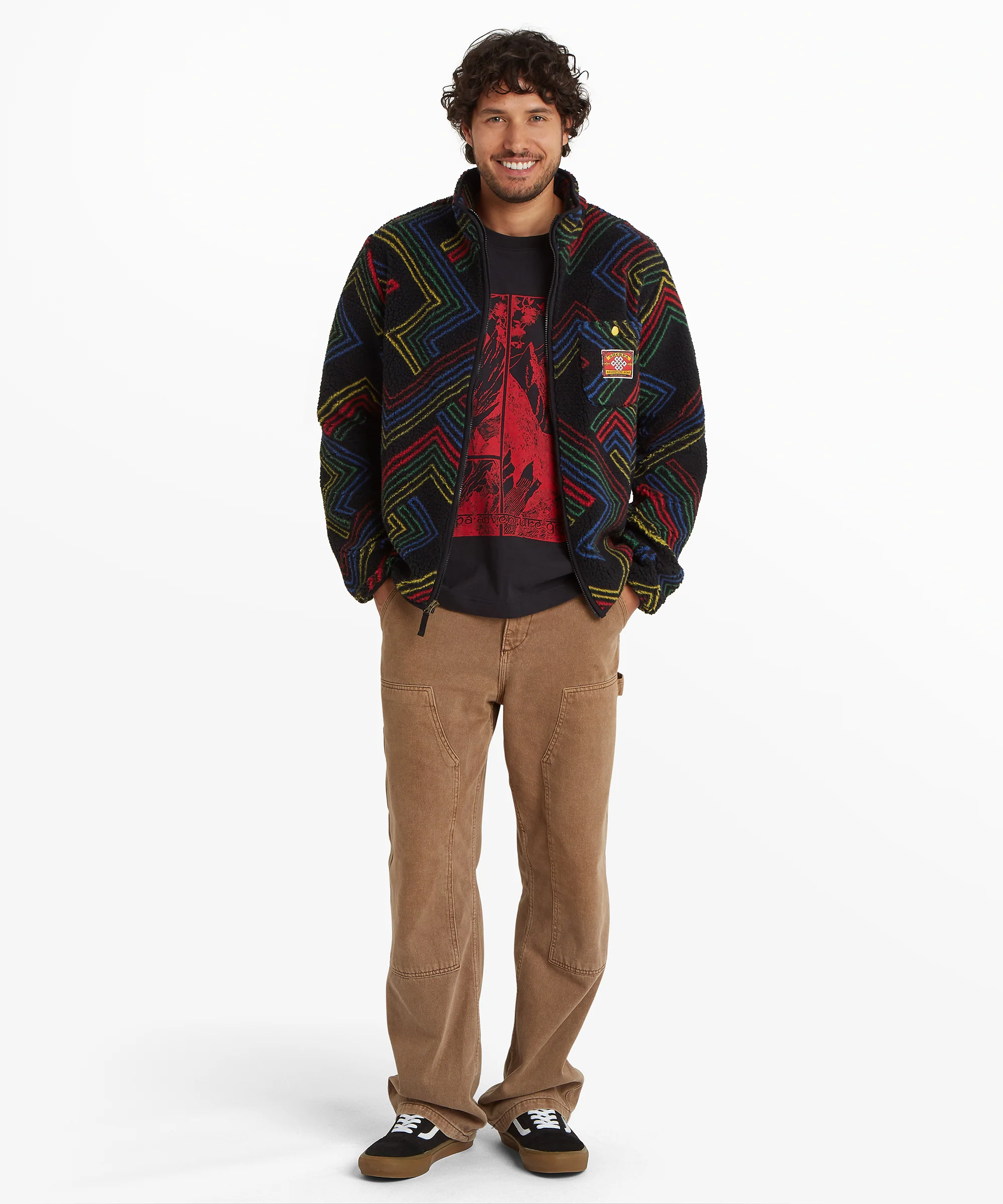 Tarcho Printed Full Zip Fleece  - Black Geo Stripes - Image 5