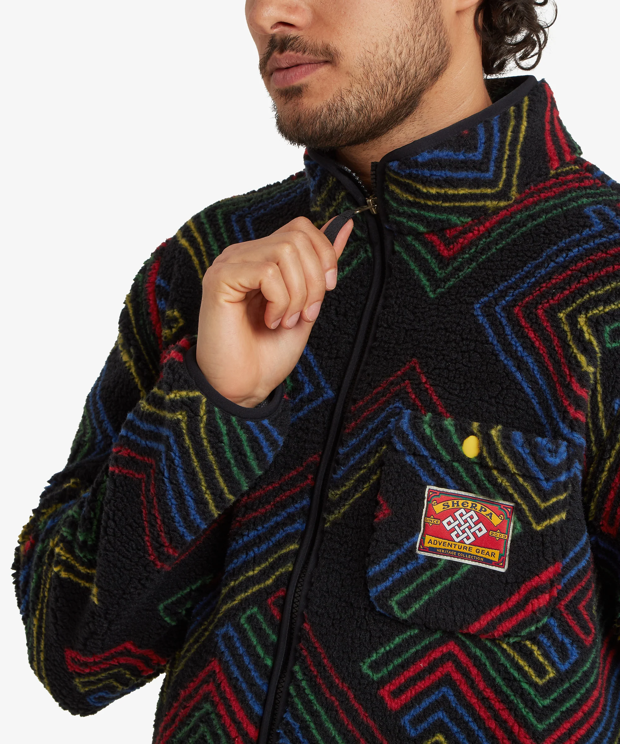 Tarcho Printed Full Zip Fleece  - Black Geo Stripes - Image 9