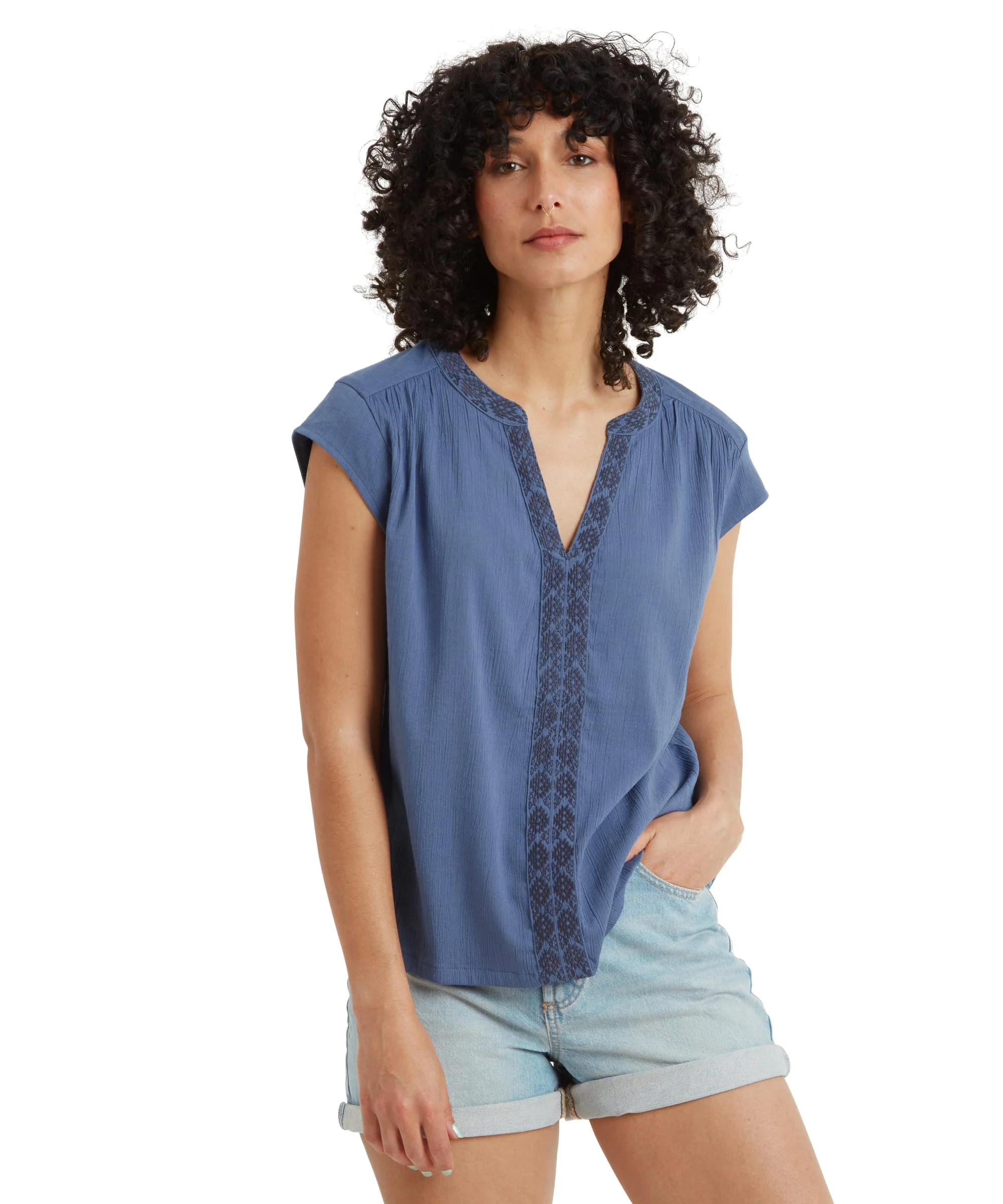 Hara Cap Sleeve Top - Seaport Blue - Image 2