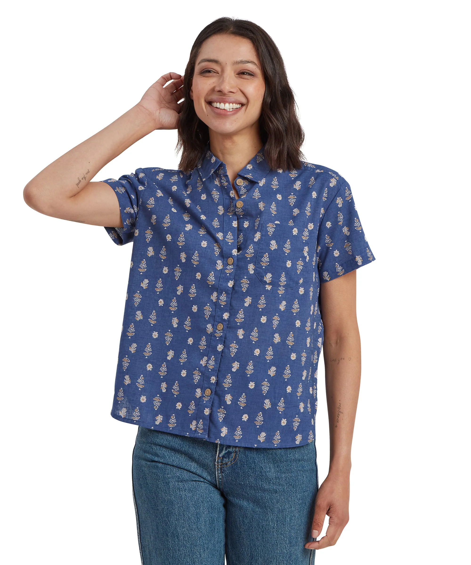 Jaya Camp Shirt - Seaport Blue Indi Blossom - Image 2