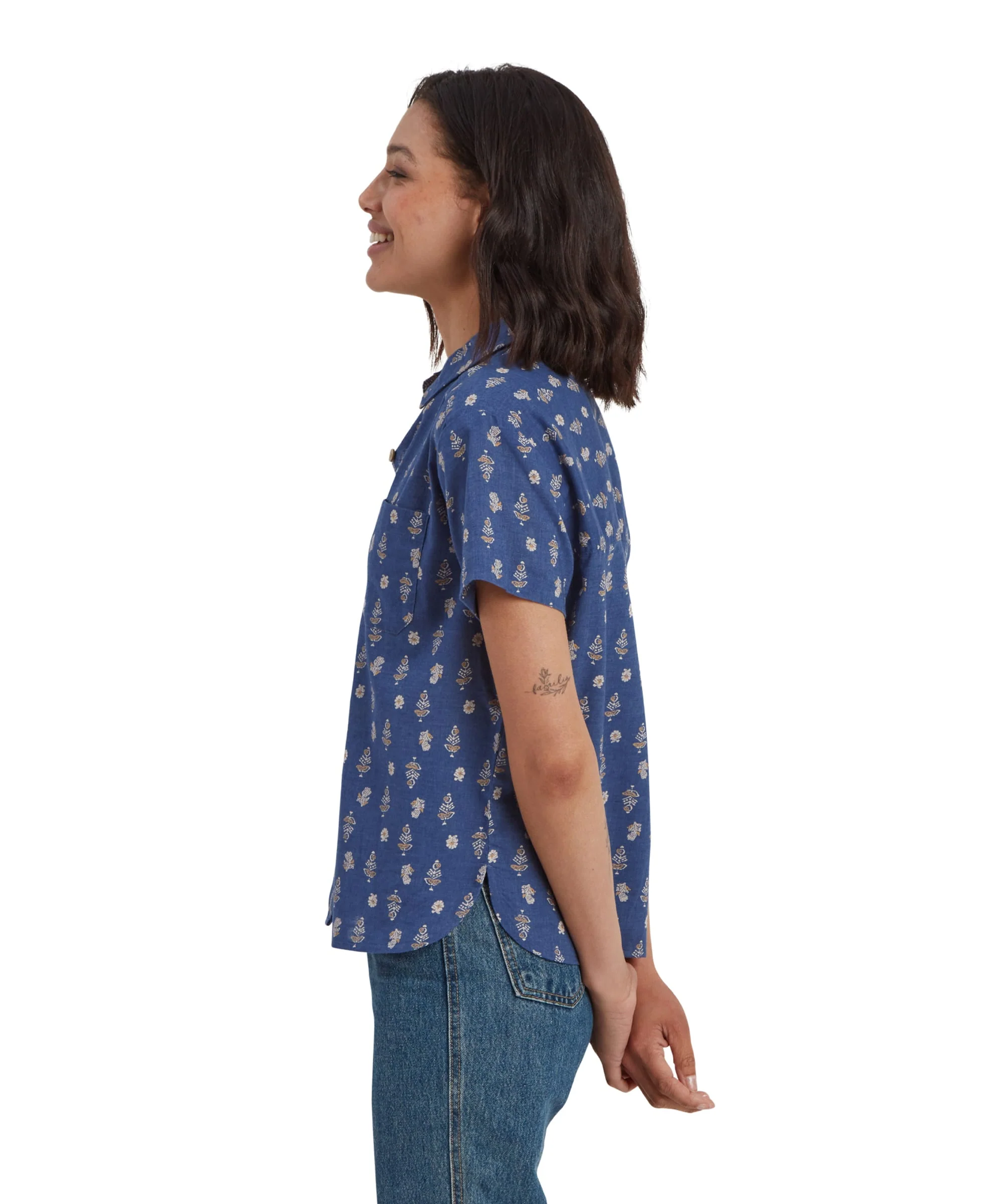 Jaya Camp Shirt - Seaport Blue Indi Blossom - Image 4
