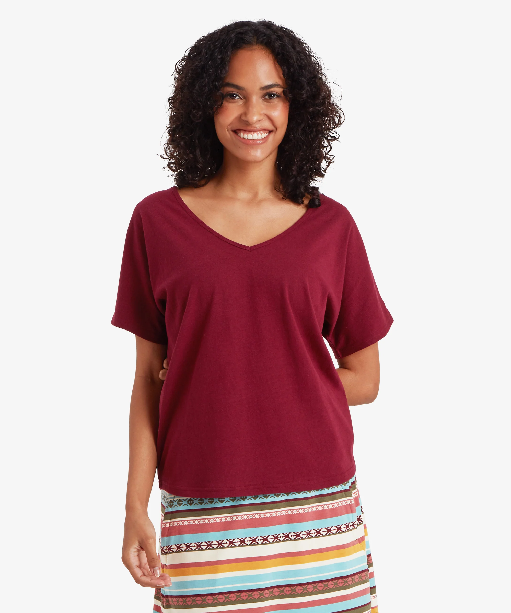 Jutnu V-Neck T-Shirt - Wine - Image 2