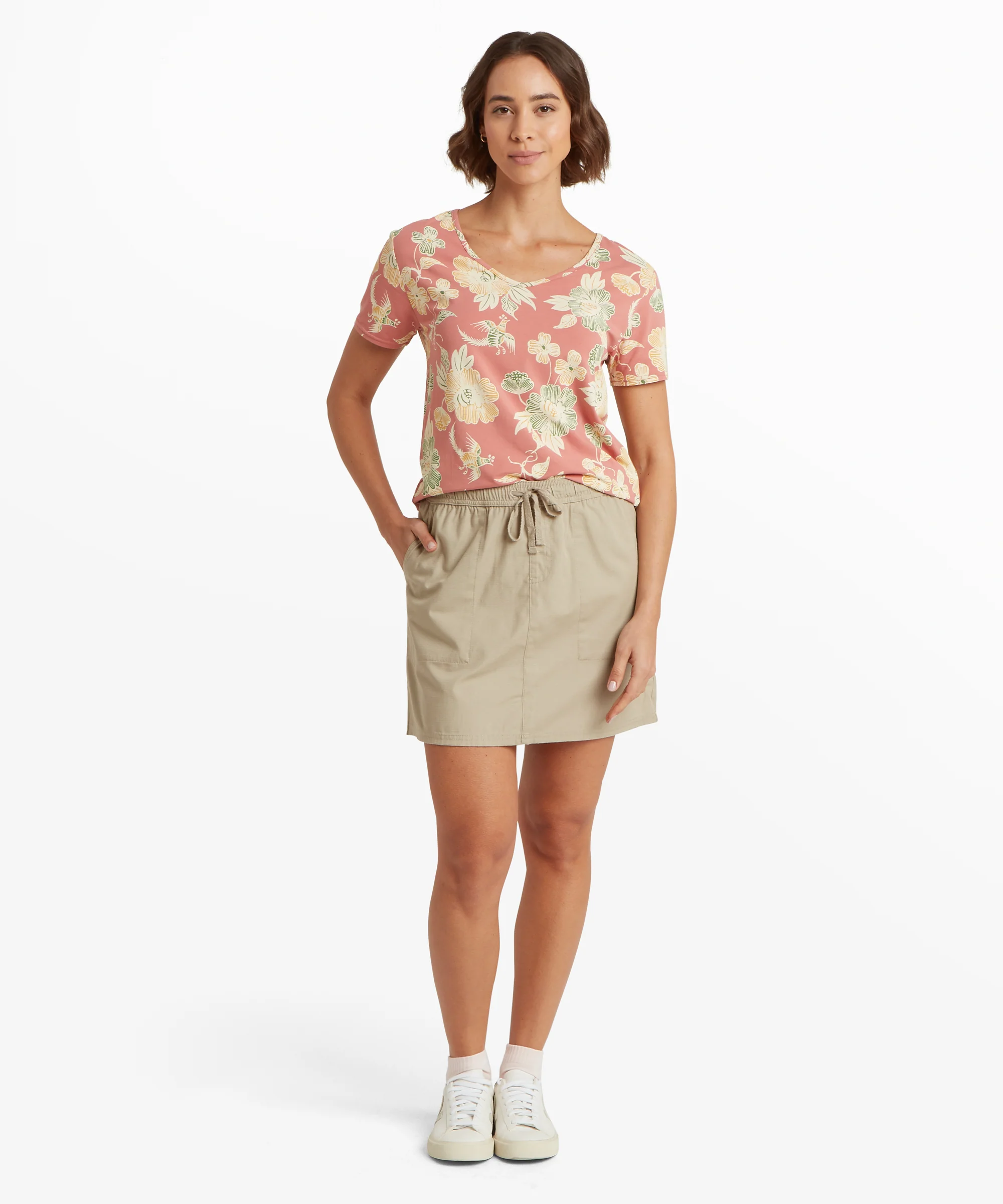 Neha V-Neck T-Shirt - Floral Brick Dust Floral - Image 3