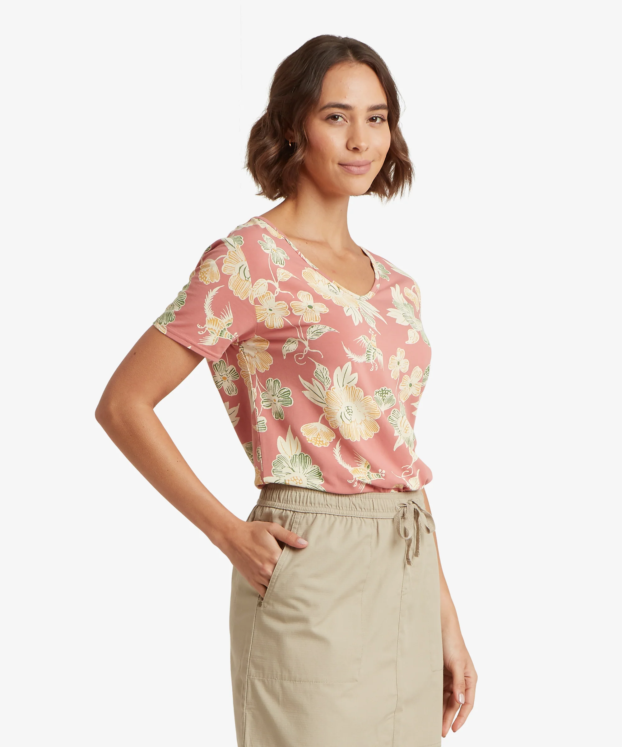 Neha V-Neck T-Shirt - Floral Brick Dust Floral - Image 4